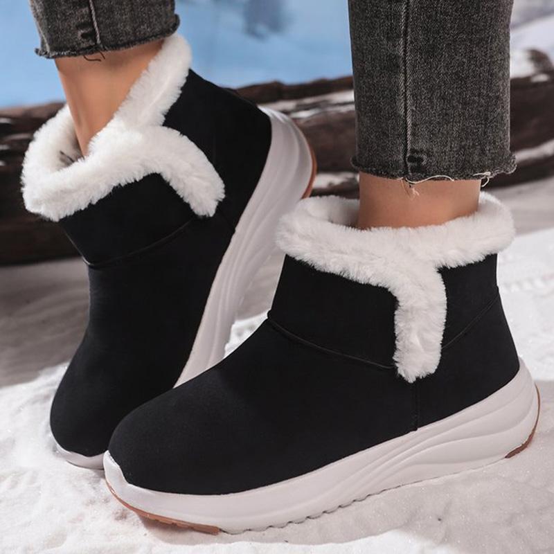 

Модные зимние теплые короткие плюшевые сапоги для снега для женщин больших размеров на платформе, женские модные хлопковые ботинки из искусственной замши с нескользящей подошвой 43