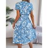 Summer V-neck Short Sleeve Floral Printed Women Dress Casual Fashion Elegant Simple A-line Party Dresses Lace-up Female Women's Clothing