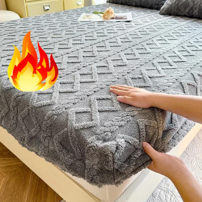 1 Pc Flannel Fleece Bed Sheet for Winter Warm Sofa Bed Matrimonial Coral Fleece Fluffy Fitted Sheets for Double Beds Sheets