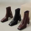 Fashion Simple High-heeled Fashion Women's Boots 2025 Autumn and Winter New Foreign Style Square Toe Block Heel Booties