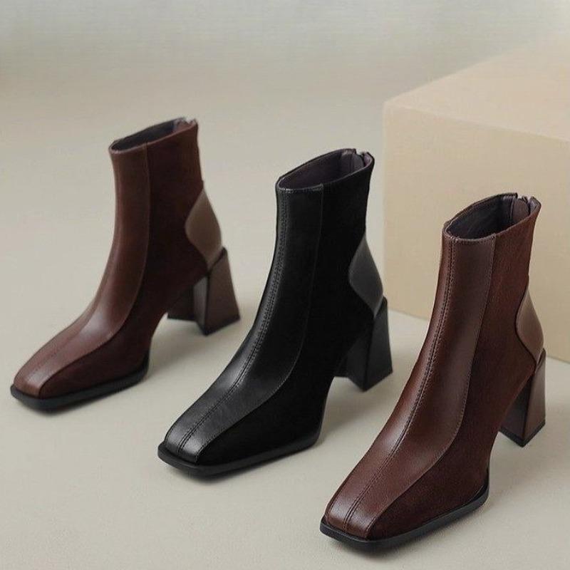 Fashion Simple High-heeled Fashion Women's Boots 2025 Autumn and Winter New Foreign Style Square Toe Block Heel Booties