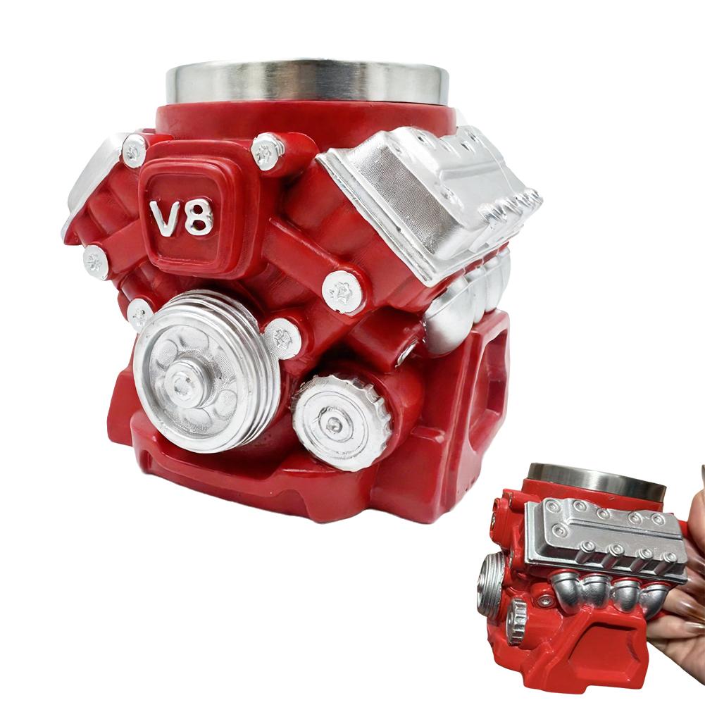 

Creative Car Enthusiast Coffee Tea Cup 3D Retro V8/V6 Engine Coffee Mug Automotive Mechanic Gift Red Resin Decoration Drinkware 301-400ml
