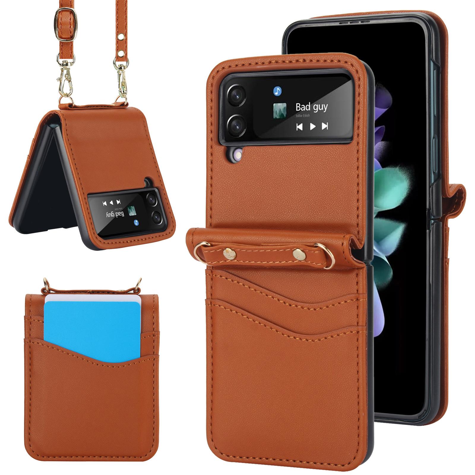 

Подходит для Samsung Folding Z Flip5 Messenger Phone Case Z Flip3 Card Protective Case Moto40 Women s Leather Case moto Razr 40Ultra коричневый