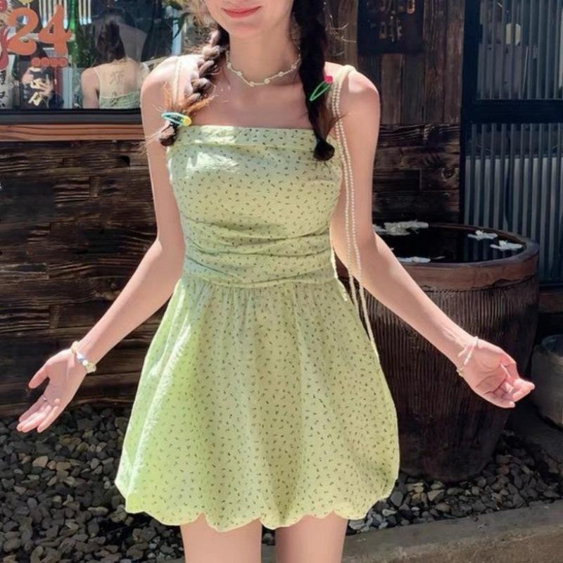Floral Skirt Japanese and Korean Sweet and Spicy Style New Summer Waist Tube Top Flower Bud A Word Short Skirt Backless Suspender Dress Women