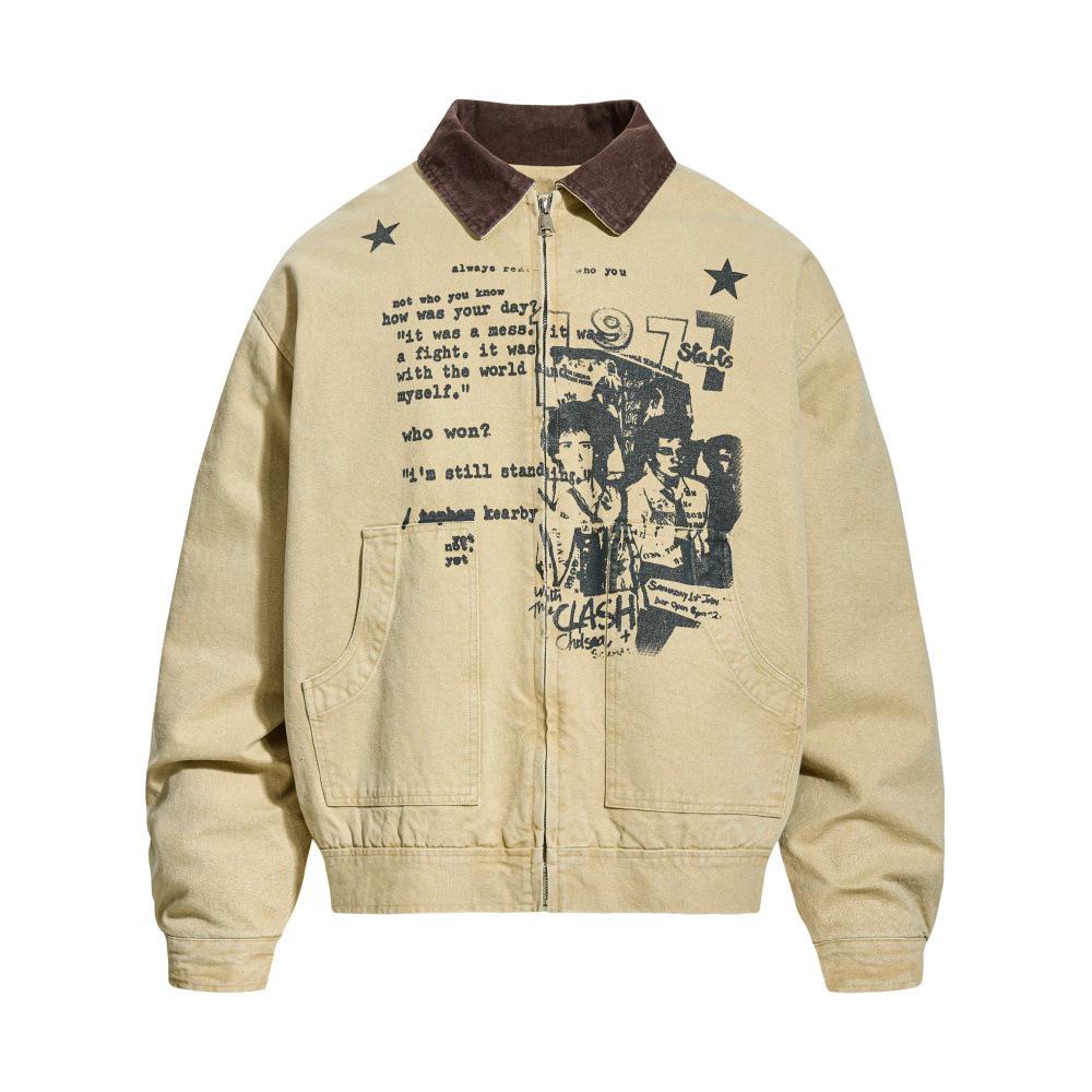 

Men s Winter Velvet-Lined Letter Print Color Block Jacket – Trendy, Loose-Fit Streetwear L хакі