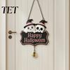 Decorative Skull Doorbell Halloween Cute Witch Hat Ghost Door Sign, Wooden Hanging Decoration, Pink Sign Pendants for Indoor Outdoor Home Wall