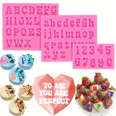 3 Stück Buchstabenformen für schokoladenüberzogene Erdbeeren, Silikon Großbuchstaben Kleinbuchstaben Alphabet Zahlen Fondantform zur Herstellung von Süßigkeiten, Kuchendekorationen