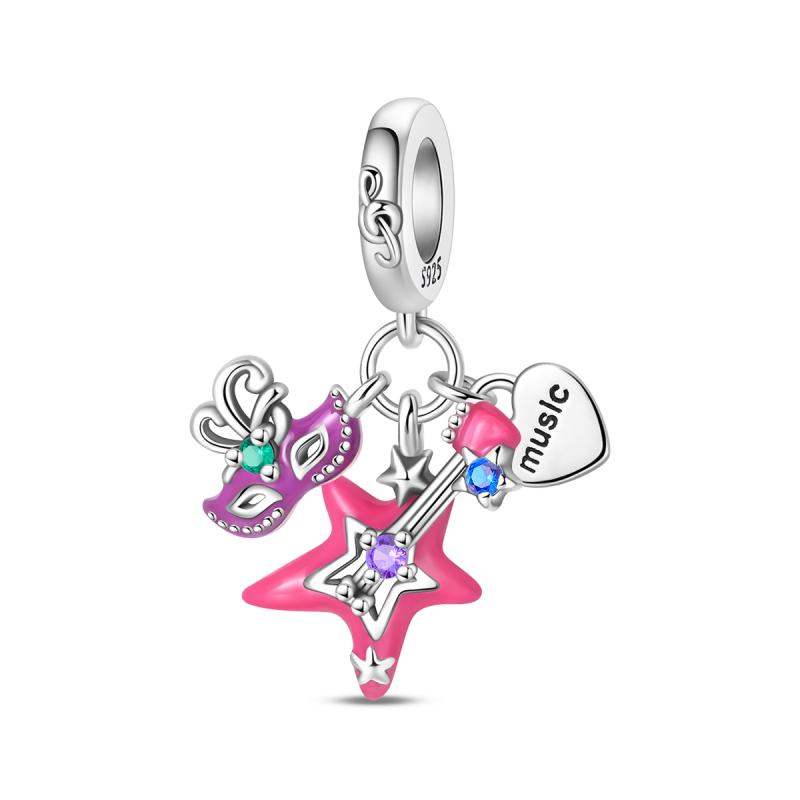 Party Series Charm Copper Feather Music Dance Dangle Pendant Fit Original Charm Bracelets Women Diy Jewelry Gift