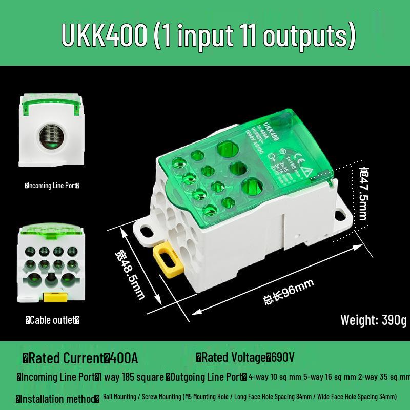 DIN Rail Multi-Out Terminal Block UKK80A-500A Neutral Blocks