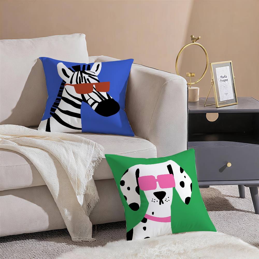 Cartoon Animal Pillow Case Anti-dustmite Pillowcase Invisible Zipper Silky Short Plush Sofa Cushion Cover