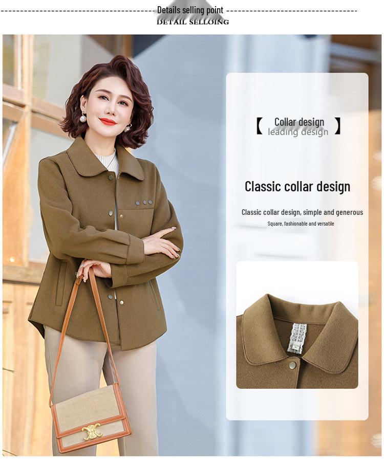 Stylish Double-Sided Wool Coat for Middle-Aged Women - Short, Trendy Spring & Autumn Wear