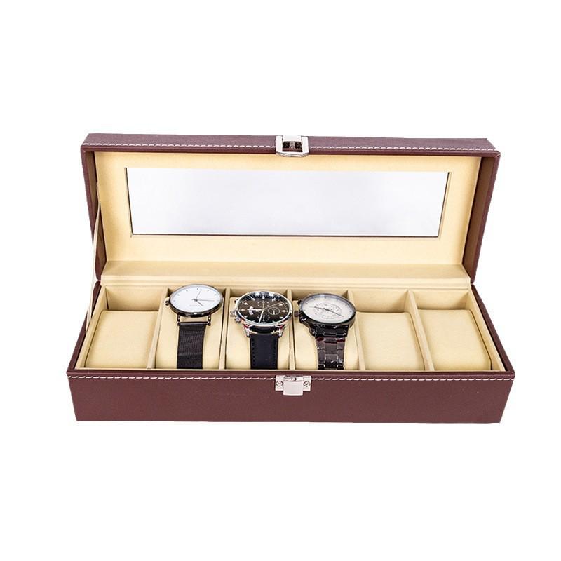Schwarze Leder-Uhrenaufbewahrungsbox mit 12 Fächern und Perforationsmuster
