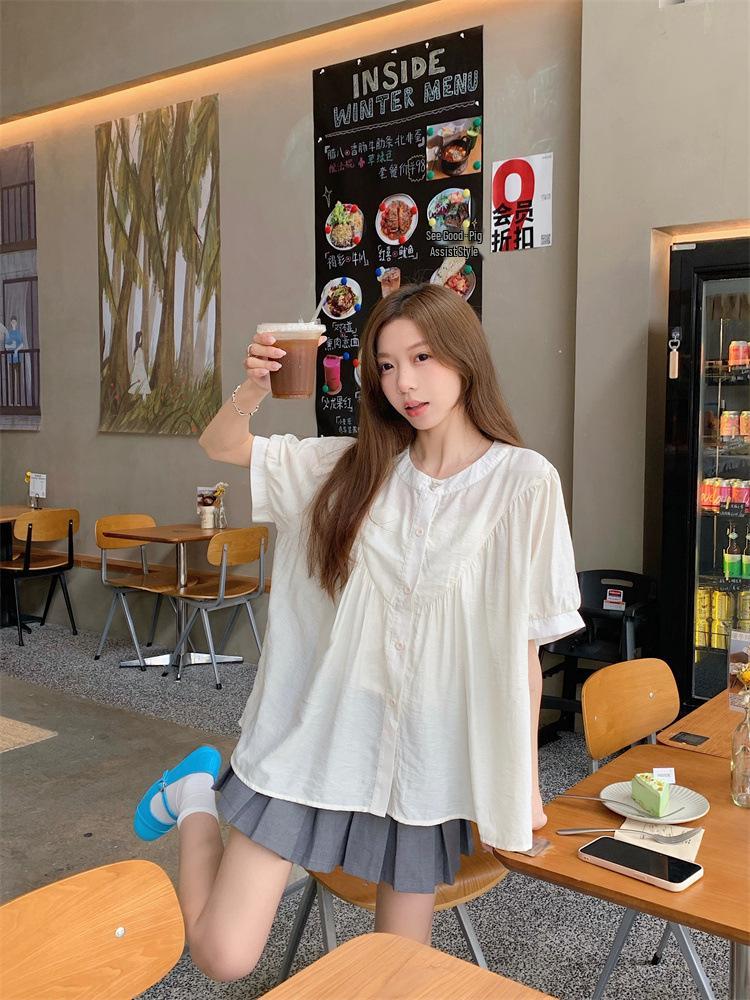Women's Trendy White Puff Sleeve Lace Collar Casual Summer Top