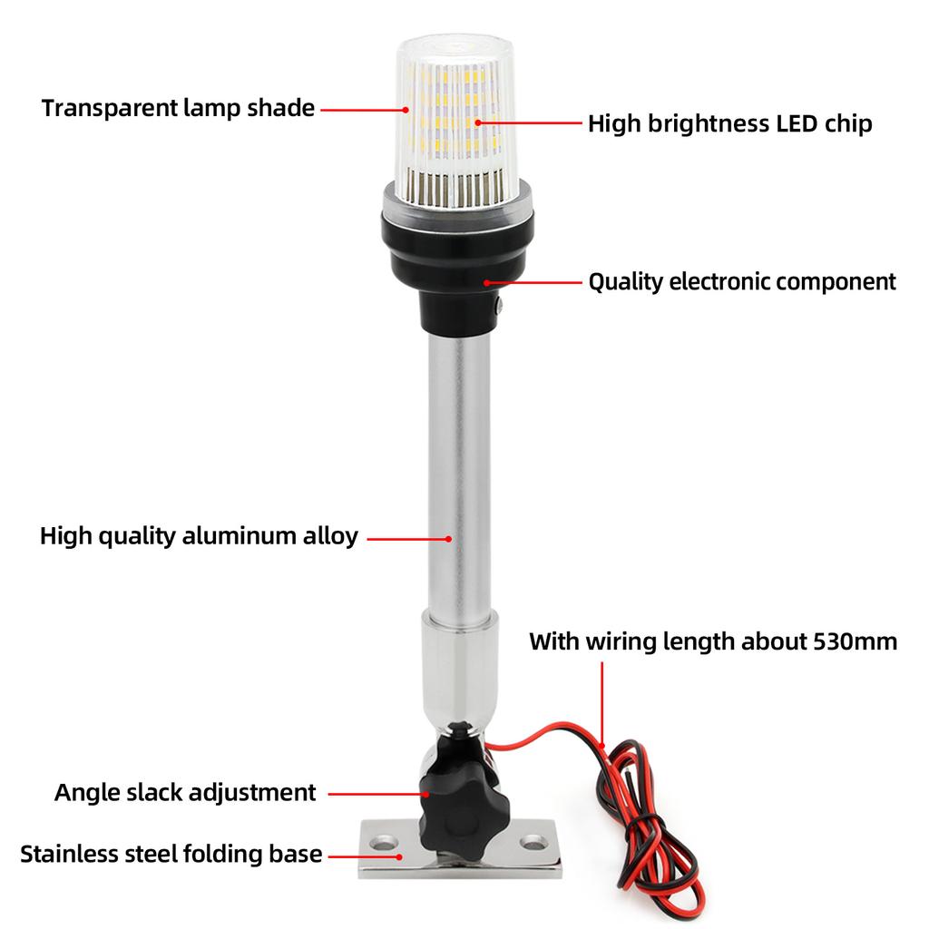 12 inch 22 inch 12V 24V Navigation Light LED Marine Boat Lamp White Light Waterproof 180° Rotation for Pontoon Power Boat Skiff