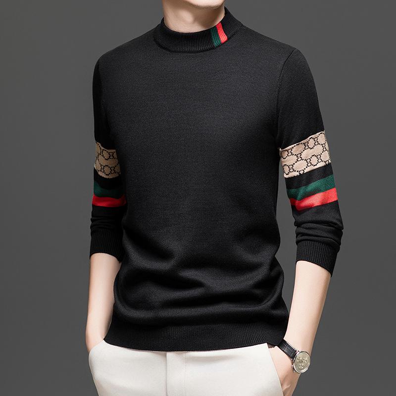 

2025 Men s Knit Embroidered Semi-High Neck Sweater - Stylish Autumn/Winter Casual Base Layer XL чорний