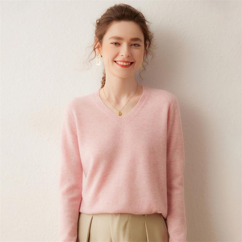 Lekasha Women's Slim-Fit Cashmere V-Neck Sweater - Autumn/Winter Base Layer Knit Top