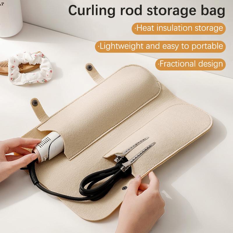 Coussin en feutre Housse pour fer à boucler Cordon de rangement pour lisseur Tapis isolant pour fer à boucler de coiffure Pochette résistante à la chaleur