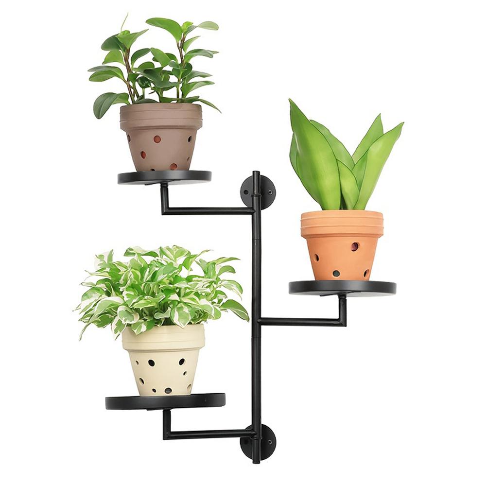 Rotating Plant Stand Wall Mounted Multi-Tier Iron Display Holder Plant Pot Shelf for Window / Balcony / Home Decor
