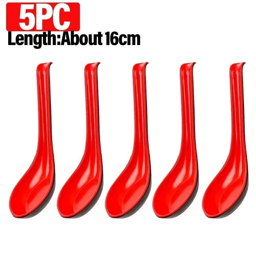 1/5/10pcs Heat-resistant Soup Spoon Bicolor Rice Spoons Japanese Style Long Handle Spoon  Bar 5pcs