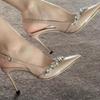 Women's pointed shallow mouth high heels summer buckle decoration fine high heels back buckle single shoes