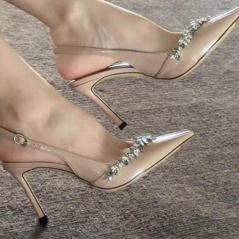 Women's pointed shallow mouth high heels summer buckle decoration fine high heels back buckle single shoes