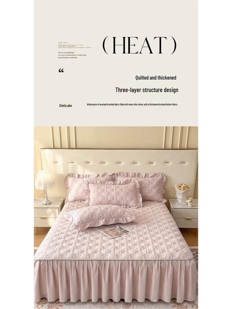 Set Grembiule da Letto Trapuntato Monocolore: Protezione per Materasso e Federe Antiscivolo e Antipolvere