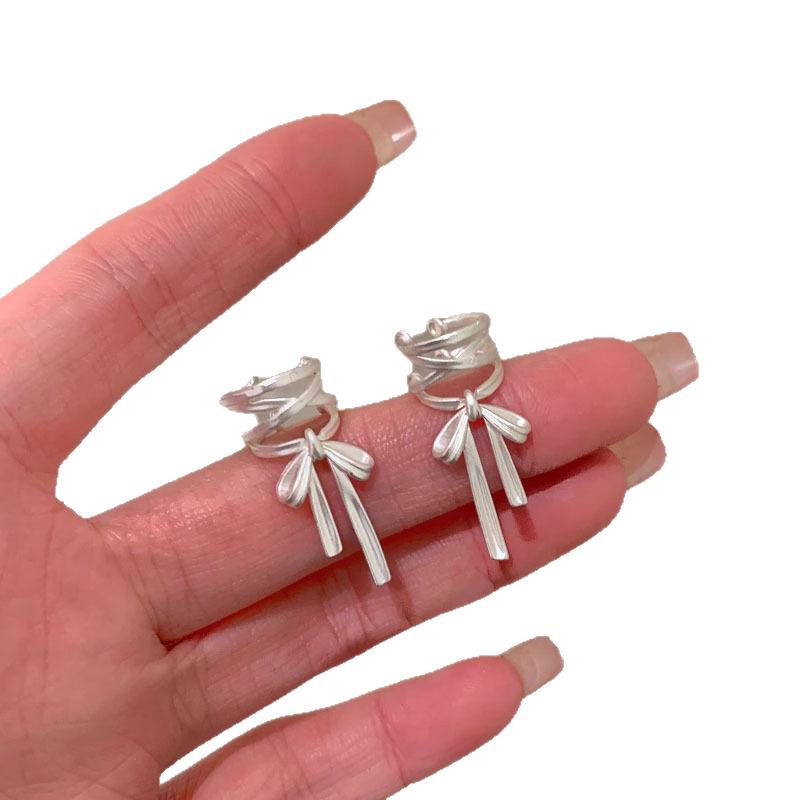 2025 Frosted Bow Ear Cuff Clip-On Earrings: High-End Women's Fashion Jewelry
