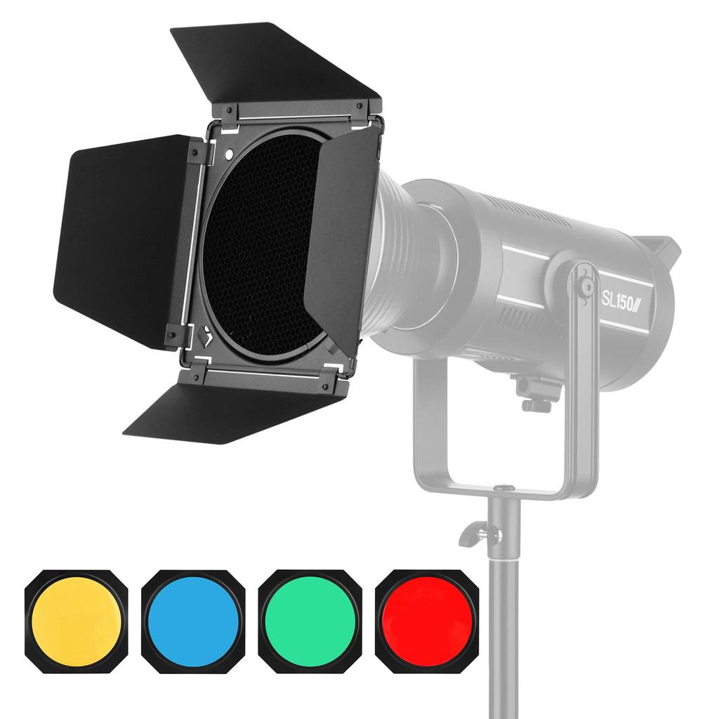 Barn Door+Honeycomb Grid + 4 Color Filter For Bowen Mount Standard Reflector Photography Studio Flash Accessories