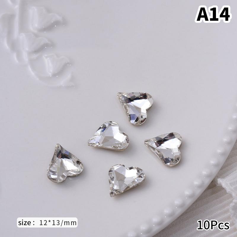 10 Stück Weiß Durch Nagel Punkt Diamant Accessoires Herzform Wassertropfen Steine Für DIY Nageldekoration