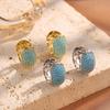 ZAKOL New Niche Chunky Turquoise Square Hoop Earrings for Women Shiny Zirconia Ear Buckle Luxury Party Wedding Zircon