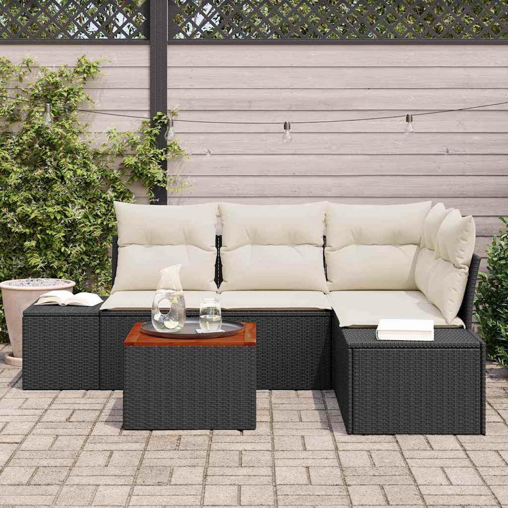 Garden Sofa Set with Storage 5 pcs Black and Cream Poly Rattan