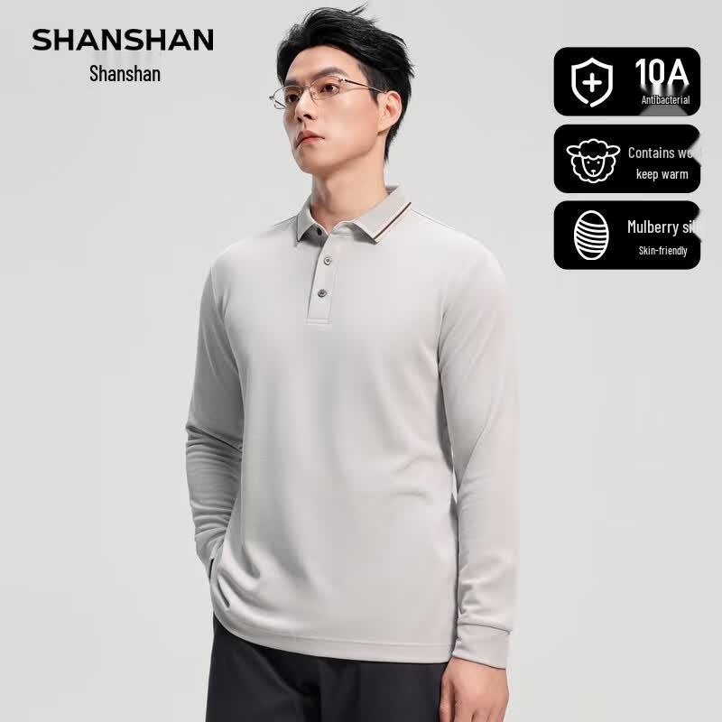 Shanshan Men's Autumn 10A Antibacterial Wool-Blend Pique Polo Shirt