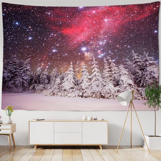 Christmas Forest Tapestry Snowy Trees Wooded Scenery Frosty Winter Park Winter Design, Wall Hanging for Bedroom Living Room Dorm