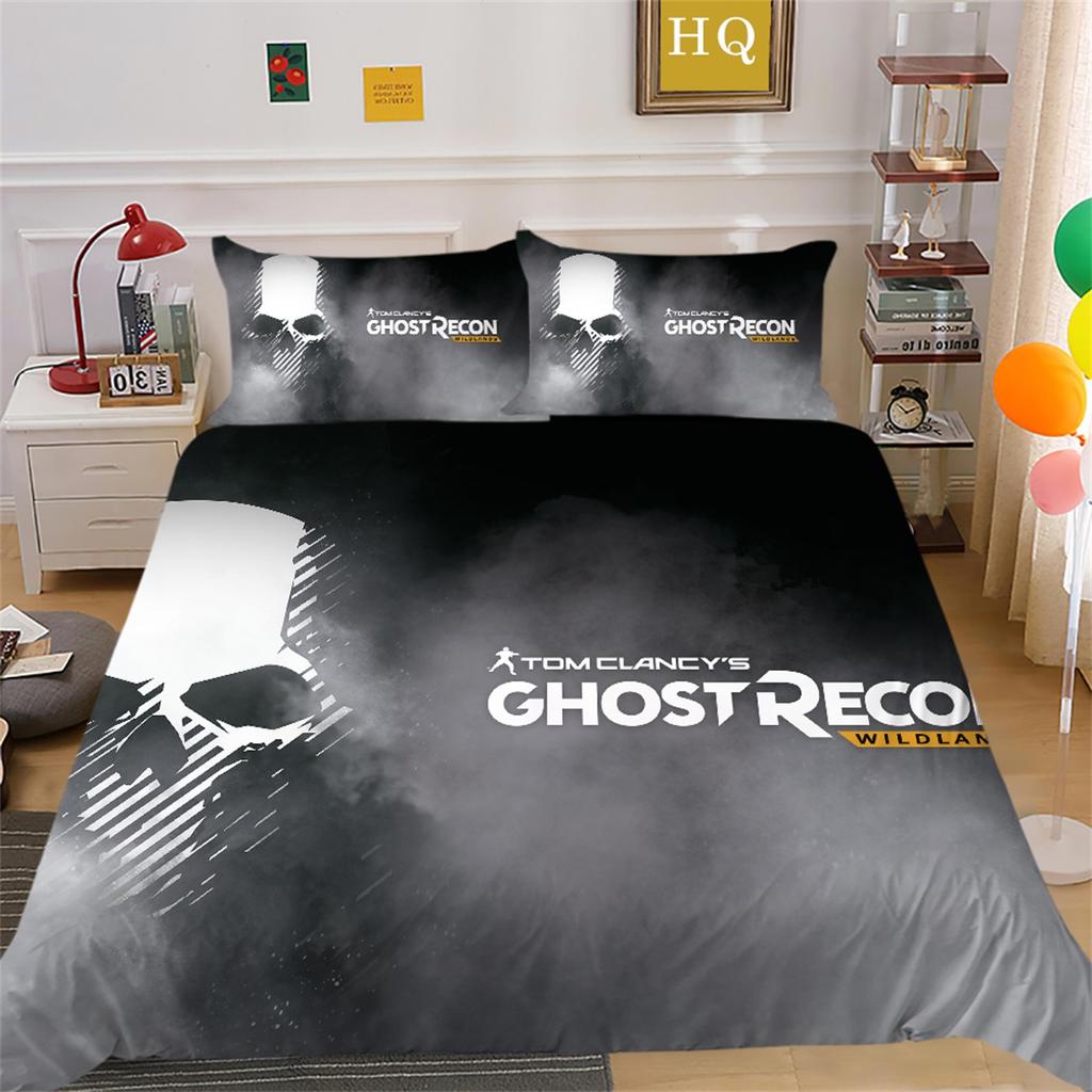 3D Horror Patterned Printed Bedding Set with Skull Head Pattern Down Duvet and Pillowcase 2/3 Pieces Halloween Festive Atmosphere Home Decoration