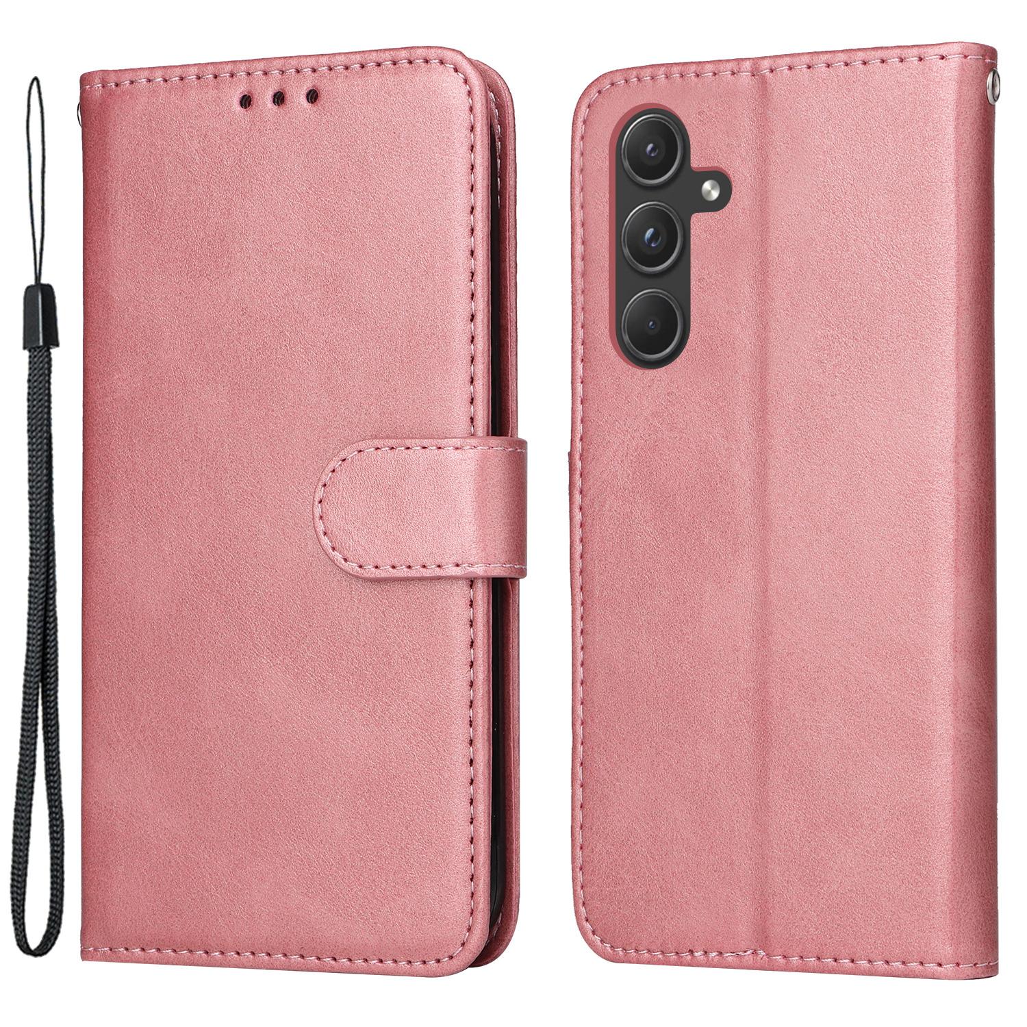 

For Samsung Galaxy A55 5G Case Classic Calf Texture Leather Phone Guard Cover with Card Slots Pink