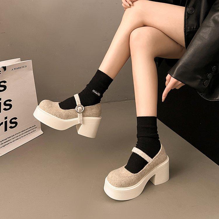 [Yushilai] Platform thick heel fashion Mary Jane shoes women's 2025 spring new French Xiaoxiangfeng high heels