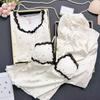 Island Fleece Pajamas for Women, Lace Polka Dot Sexy Camisoles, Loungewear with Bra Pads, Three-piece Set, Sweet Princess Style