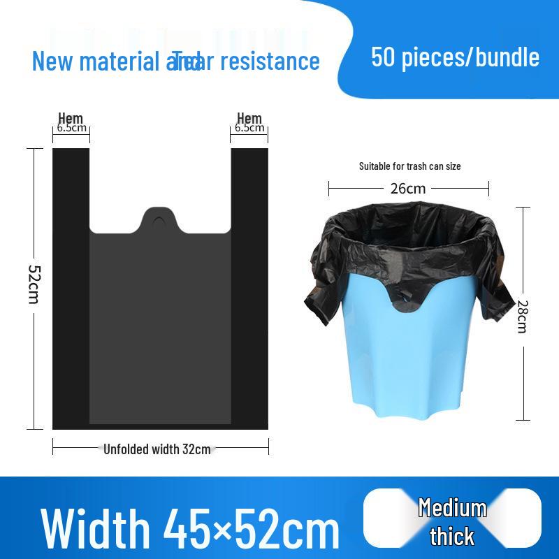 Black Handheld Thickened Vest-Style Trash Bags with Handles for Household Use