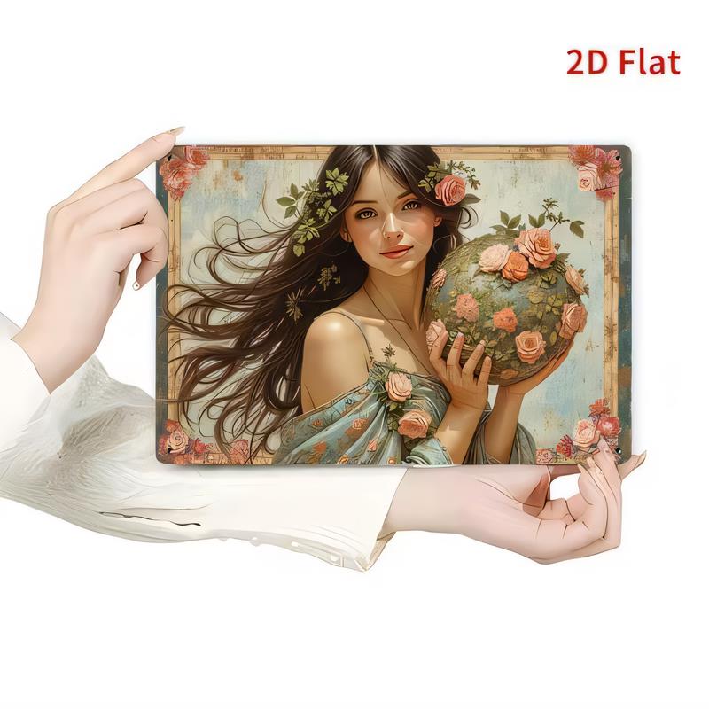 Tin Sign Vintage Floral Lady Portrait Metal Wall Plaque D Retro Garden Woman Artwork for Home Bar Cafe Decor Rustic Painting
