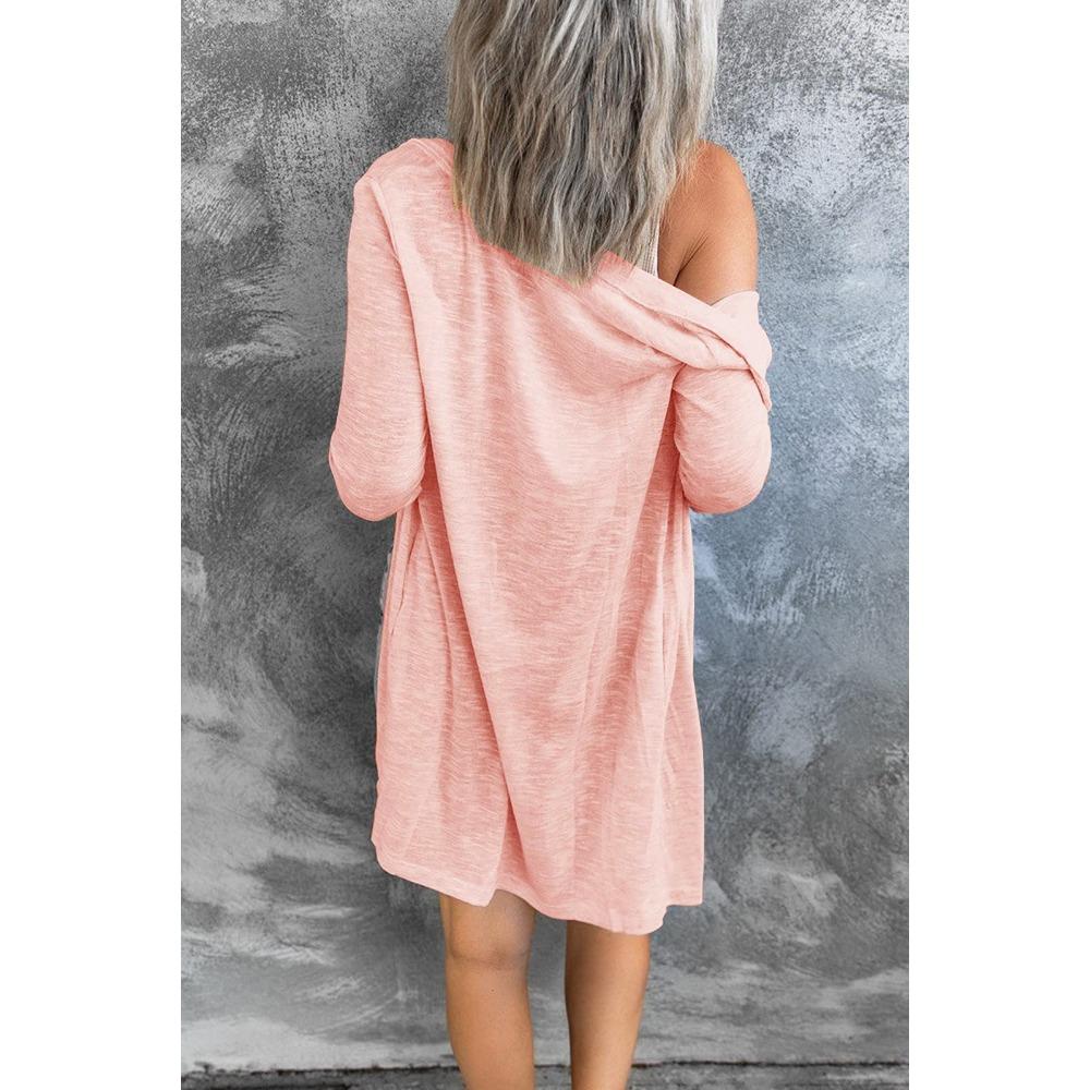 Women's Solid Color Long Sleeve Open Front Cardigan with Button Casual Loose Longline Outerwear