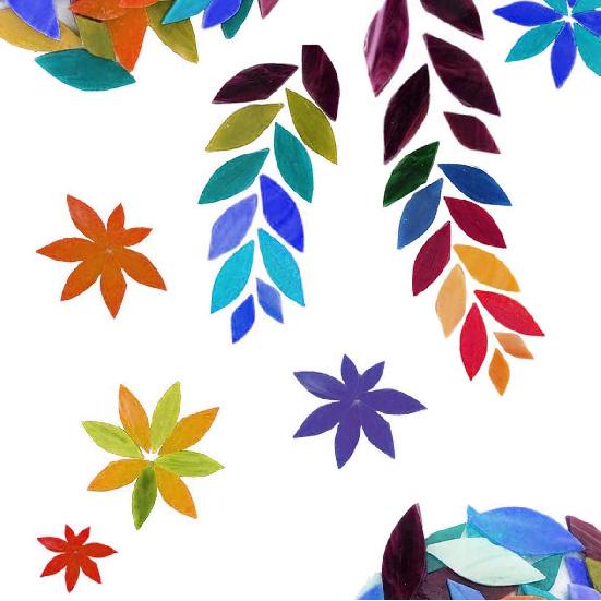 100 Pieces Petal Mosaic Tiles, Mixed Color Mosaic Glass Pieces, Hand-Cut Stained Glass Flower Leaves Tiles for Crafts Colorful Stained Glass Pieces