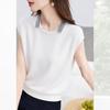 Srcr Women's Textured Knit V-Neck Short Sleeve T-Shirt with Mulberry Silk