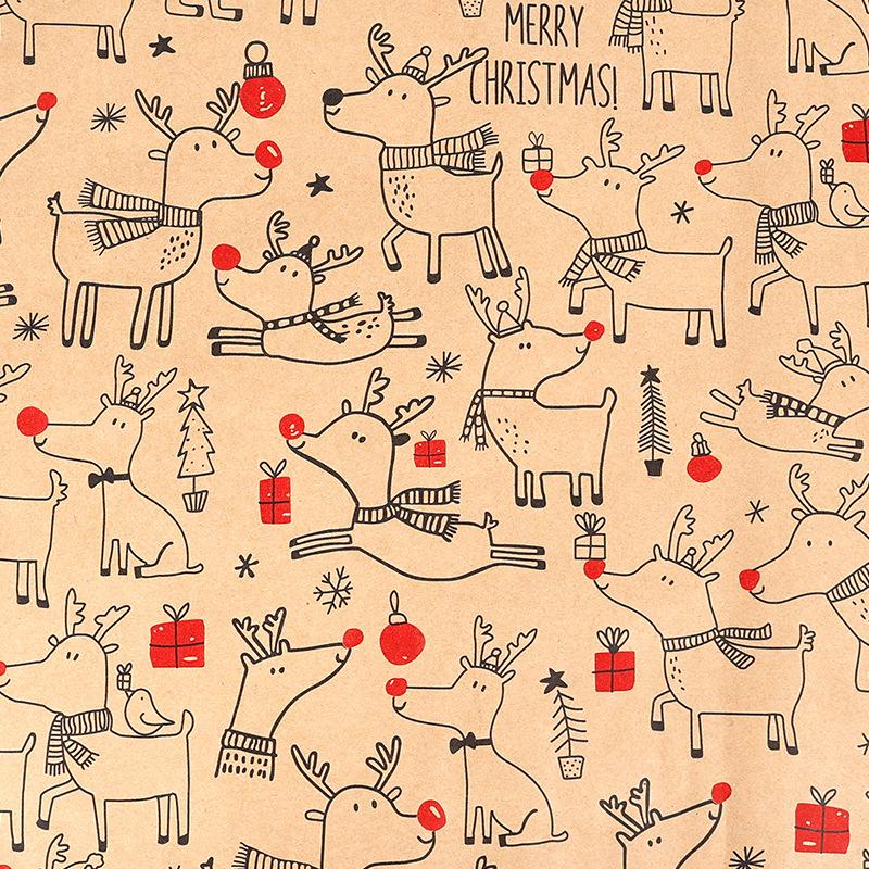 43*300cm Christmas Kraft Wrapping Paper Xmas Tree Santa Claus Gifts Packaging Paper DIY Craft Home Party Decoration Background