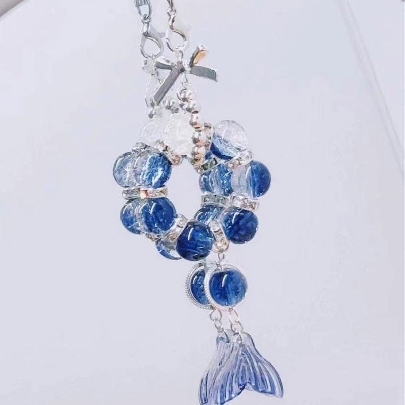 Trendy Fish Tail Phone Charm with Bowknot Pendant Handmade Beaded Keychain Ornament Backpack Accessory for Daily Use