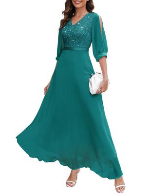 Wedtrend Long Party Dress with Split and Peacock Perfect for and Special Size Women's Sleeves, Sequins, Print, Concerts, Recitals, Weddings,