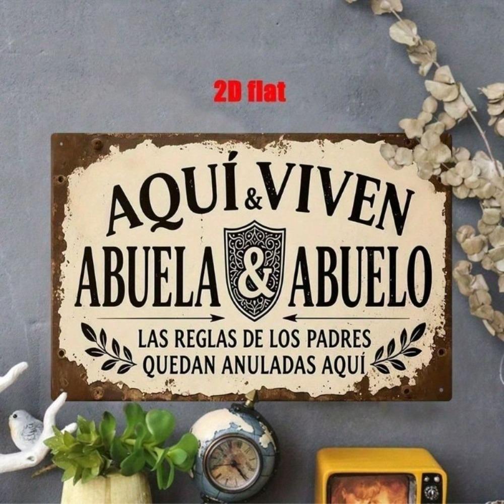 Metallposter Wandkunst Vintage Retro Spanisches Zitat AQUI VIVEN ABUELA ABUELO für Wohnzimmer