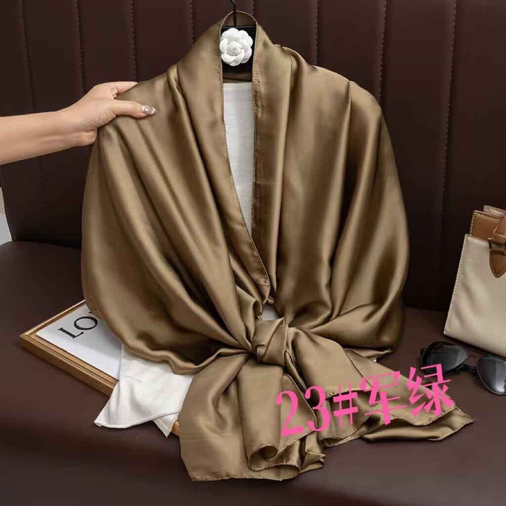 Universal in all seasons, solid-color simulated silk scarf for women, small neck decoration, versatile for women, long silk scarf, shawl for women