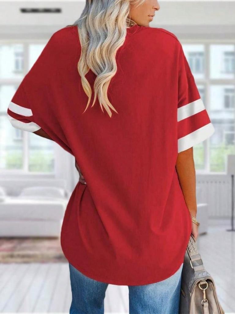 Women's Oversized Color Block T-Shirt Half Sleeve Crew Neck Loose Cotton Tunic Top