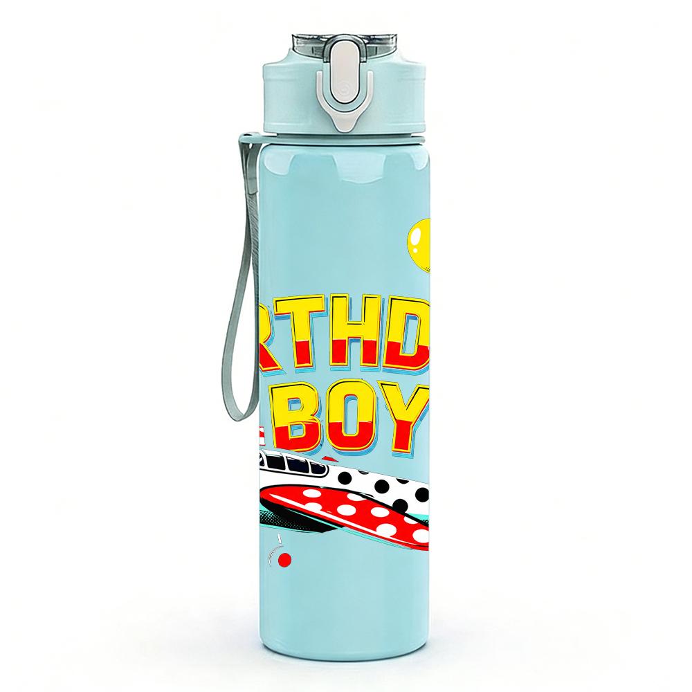 1PC Birthday Boy Yacht Balloon Graphic 750ml Color Plastic Water Bottle Leakproof Flip Straw Lid For Sports Office Home Use