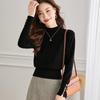 Women's 100% Wool Semi-High Collar Short Knit Sweater